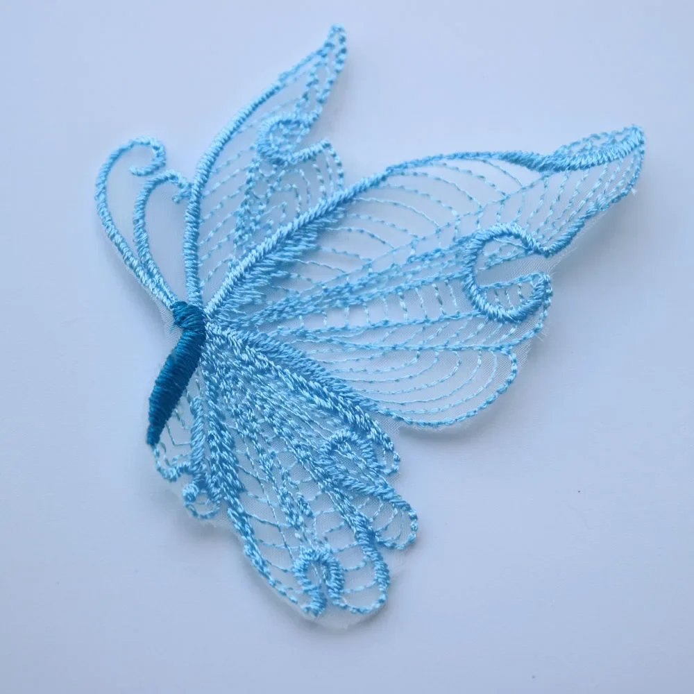 DIY fashion sew on embroidery butterfly Patches for clothing Embroidery blue flower patches for bags decorative parches applique