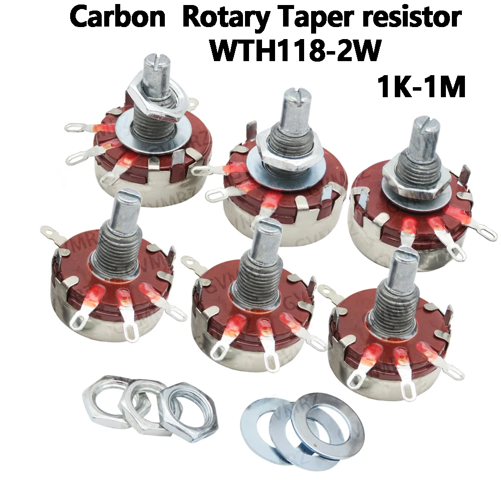 WTH118 2W 1A Potentiometer 1K 2K2 4K7 10K 100K 470K WTH118-2W Round Shaft Carbon Rotary Taper Potentiomete  1M 22K 47K