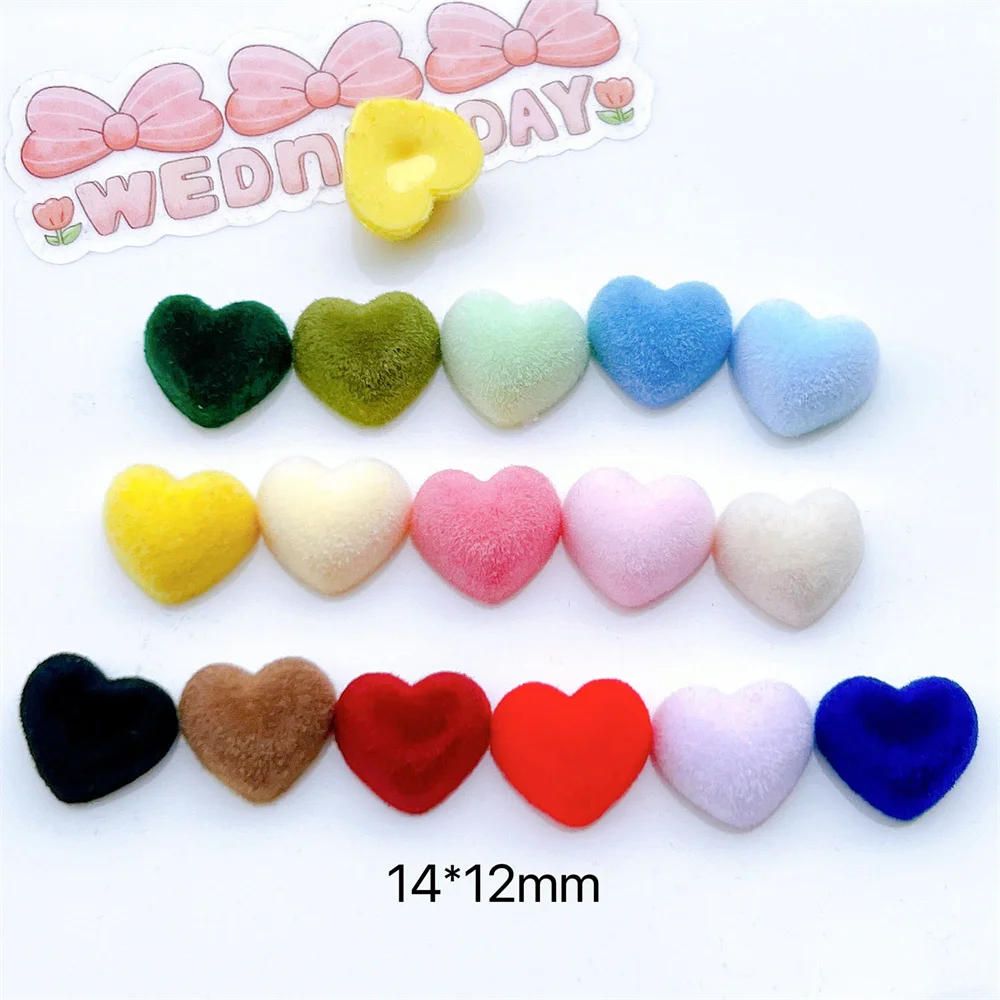 WFFNNKC 20-30Pcs Colorful Flocking Love Heart Flat Back Resin Cabochon Ornament DIY Water Cup Shoe Buckle Jewelry Hair Accessory