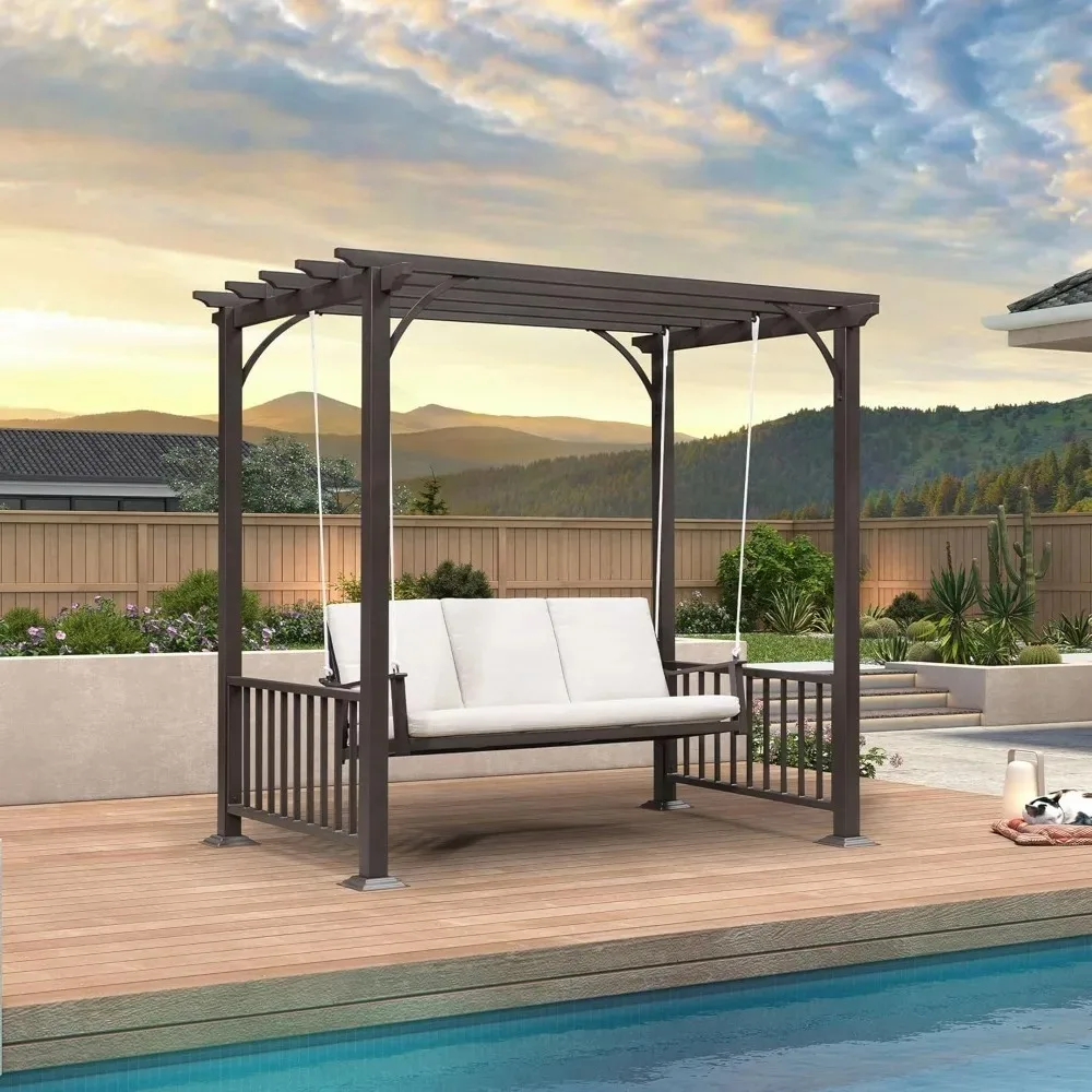 

3-Seat Porch Swing Outdoor Metal Pergola Swing Bed Hanging Cloud Swing Chair with Stand for Backyard Garden Patio Hammock