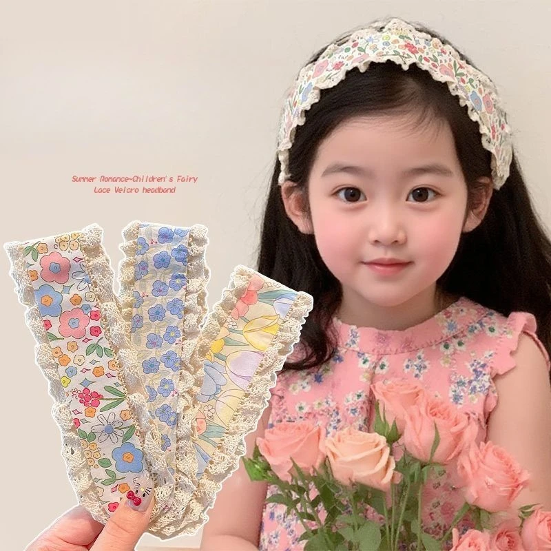 Wide Edge Fringe Sticker Headband Small Floral Velcro Hair Band for Little Girls Kids Baby Non Slip Breathable Soft Daily Use