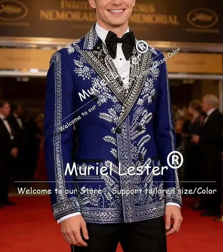 

Мужской шикарный костюм с бисером и камнями, двубортный пиджак и брюки, комплект из 2 предметов, свадебный смокинг для жениха, индивидуальный пошив, мужская одежда 2026