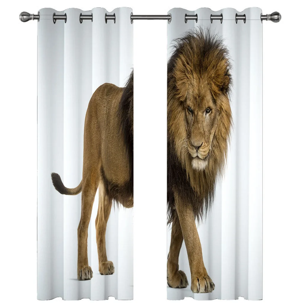 

HUANZHUANG Curtain Window Living Room Animal Lion White Background Luxury Curtains In The Kids Bedroom Hall Treatments Kitchen