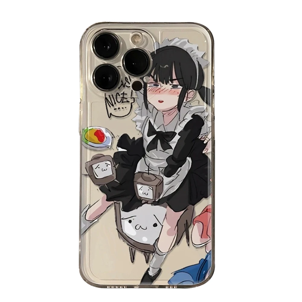 Kawaii Maid Phone Case Protection for iPhone Japanese Anime Girl 15 14 13 12 11 14 Pro Max Xs Xr 7 8 Plus Se X