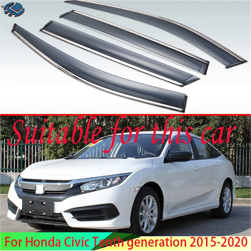 For Honda Civic Tenth generation 2015-2020 Plastic Exterior Visor Vent Shades Window Sun Rain Guard Deflector 4pcs 2017 2018