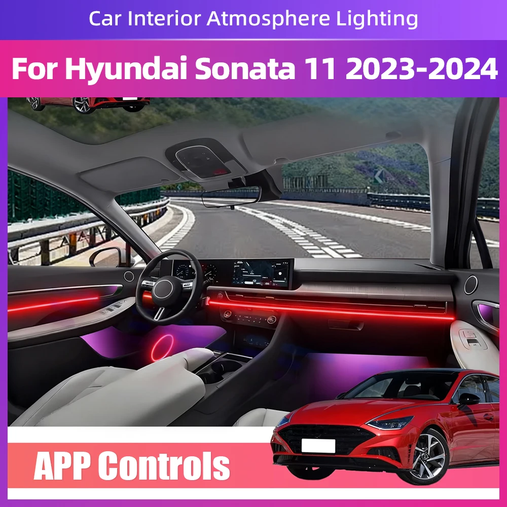 

Для Hyundai Sonata 11 2023-2024 украшение светодиодная лампа окружающего освещения акриловая полоса полноцветный стример и функция с поддержкой приложения
