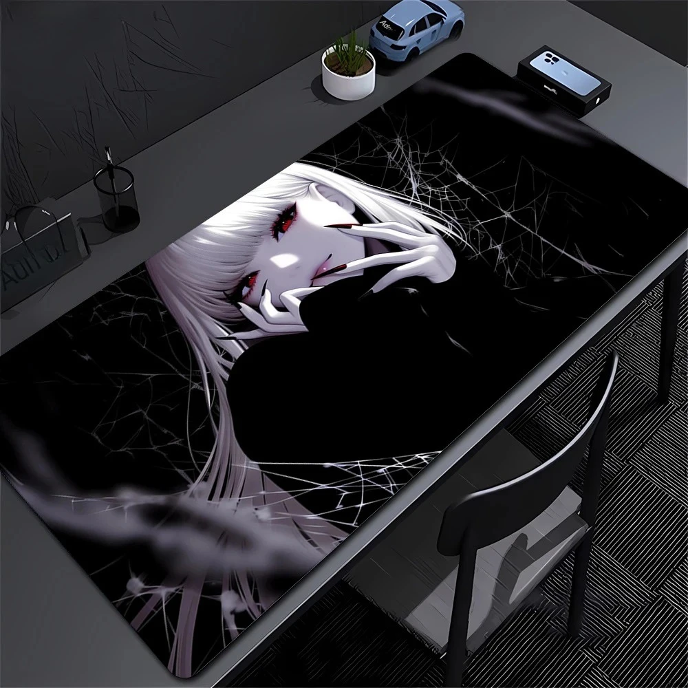 Large Black Anime Dark Girl Non-Slip Mousepad XXL Office Gaming Desk Mat with Keyboard Edge Locking Accessory