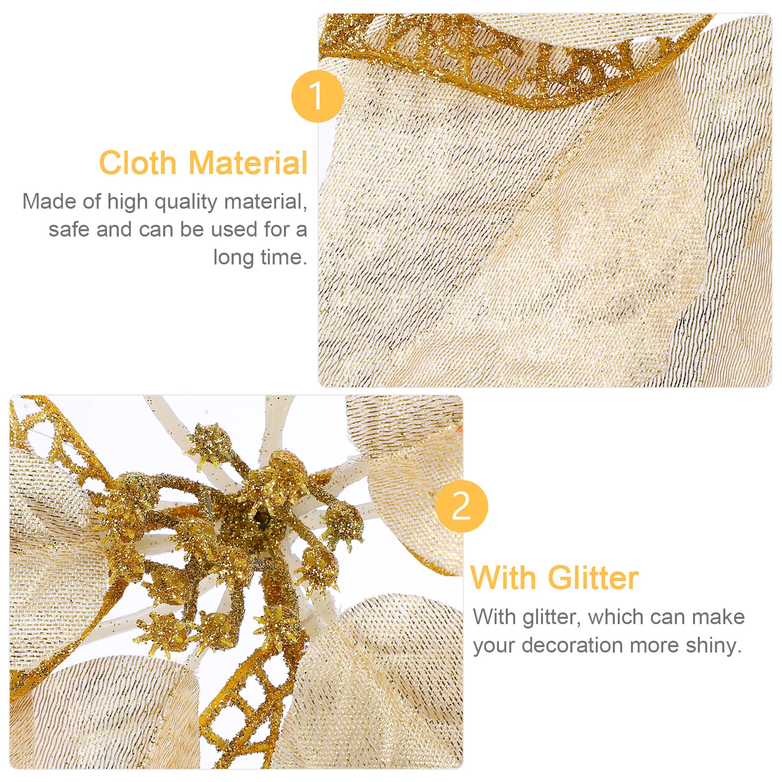 

15Pcs Christmas Glitter Artificial Flower Clip Xmas Tree Fake Flower Floral Ornament Table Setting Party Decoration Supply