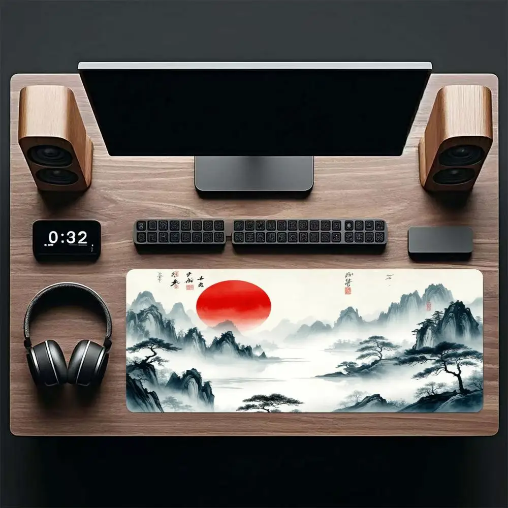 Chinese style ink wash mountain landscape playmat zen wuxia traditional art gaming office mousepad