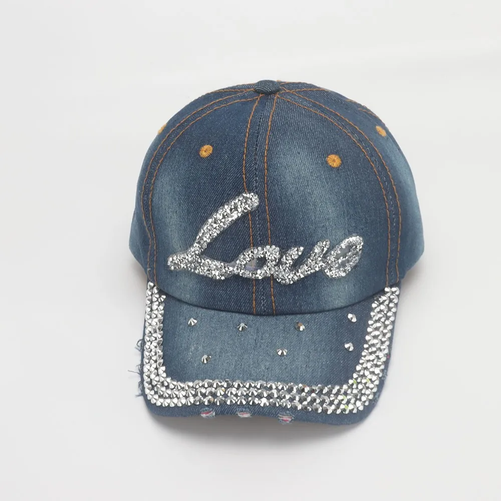 Denim Cap Women\'s Hats Summer Baseball Cap Rhinestone Love Snapback Sunshade Casual Vintage Bone Casquette Gorro