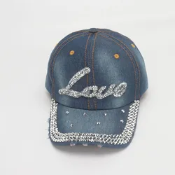 Denim Cap Women's Hats Summer Baseball Cap Rhinestone Love Snapback Sunshade Casual Vintage Bone Casquette Gorro