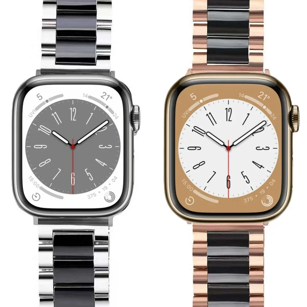 Correa de Metal + cerámica para Apple Watch 49mm 45mm 41mm 44mm 42mm 46/40mm pulsera de acero inoxidable iWatch Ultra 2 11 10 9 8 7 6 5 4 SE