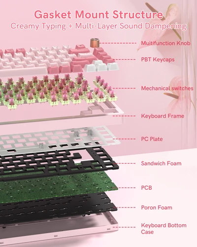 Imagen 2 del producto Teclado mecánico con cable Womier VK75, teclado Retro rosa personalizado intercambiable en caliente para PC, ordenador y portátil