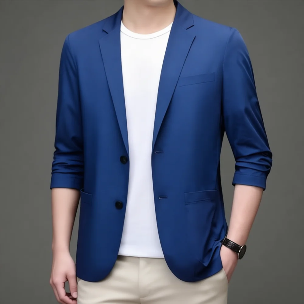 Mens Lightweight Blazer Casual Suit Jacket Thin Sun Protection Coat Spring Autumn Slim Fit Office Formal Outwear