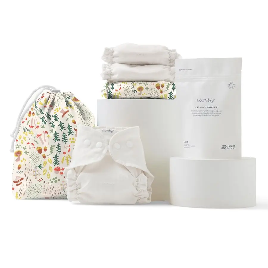 

TryIt Kit Cloth Diaper Starter Set with Organic Cotton Diapers, Waterproof Diaper Cover, Wet Bag, and Laundry Detergent Fantasti