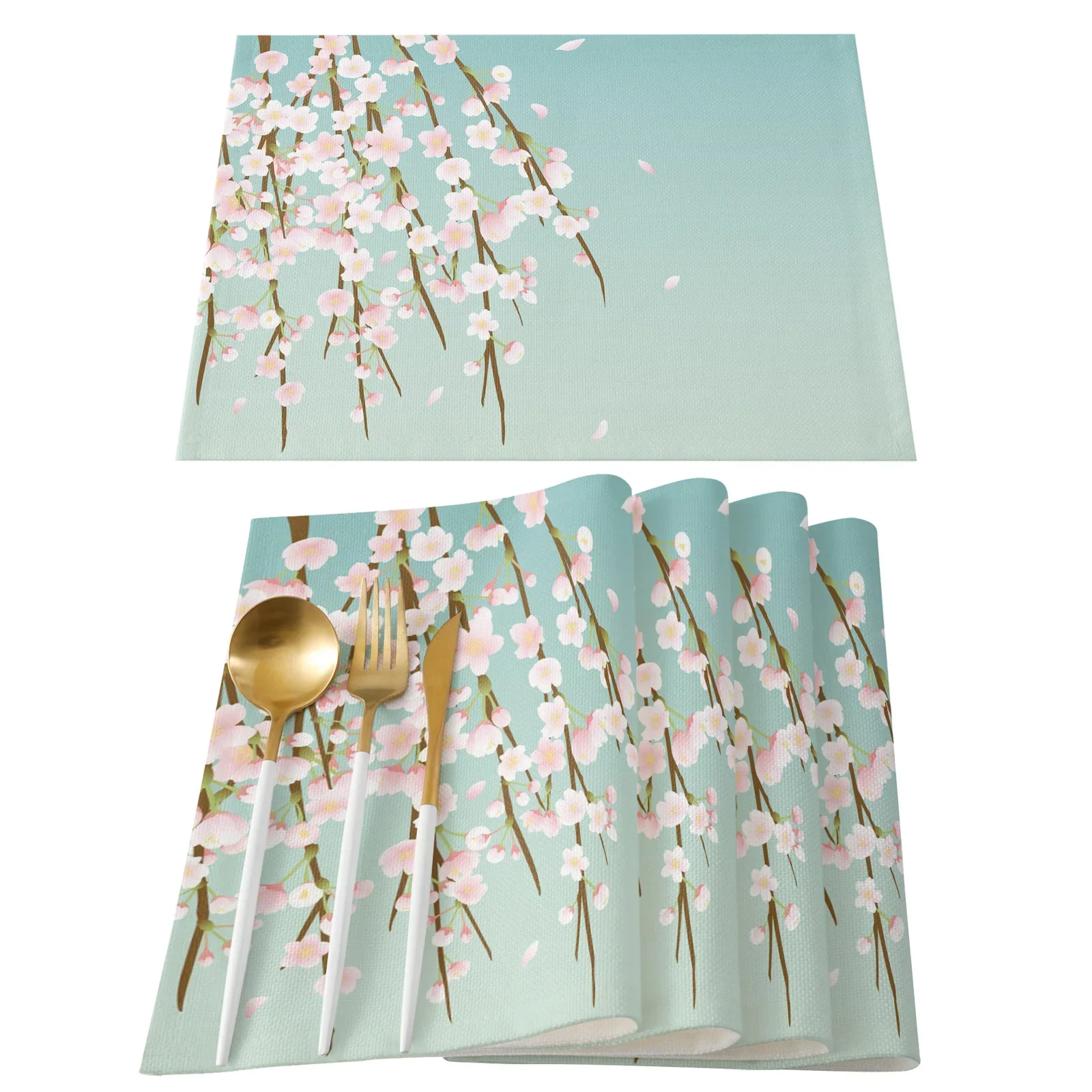 Japanese Cherry Blossom Pattern Table Mat Kitchen Decoration Placemat Table Napkin For Wedding Dining Accessories Table Mat