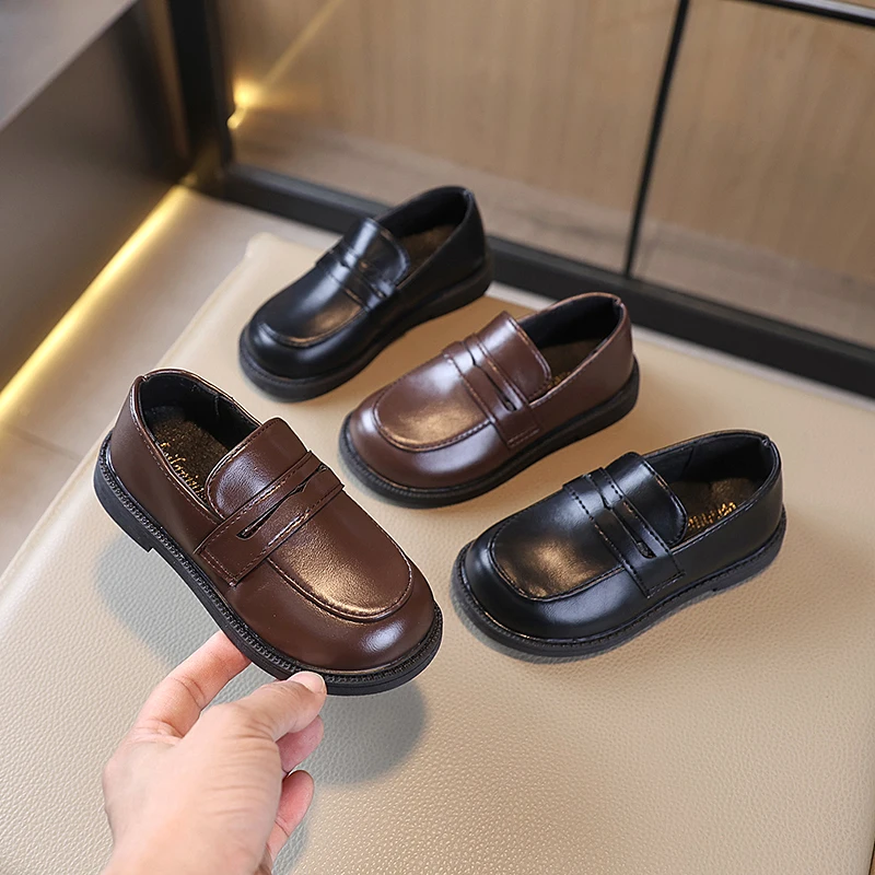 

2026 New Children Leather Shoes Simple Slip-on Girls Uniform School Loafers Black Brown Classic Kids Fashion Princess Mary Janes