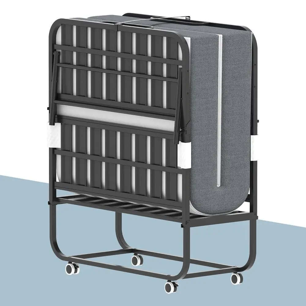 Bed, 74.4x38 Portable Beds for Adults, Heavy Duty Sturdy Metal Frame, Foldable Bed on Wheels for Twin Size, Space Saving Rollaw