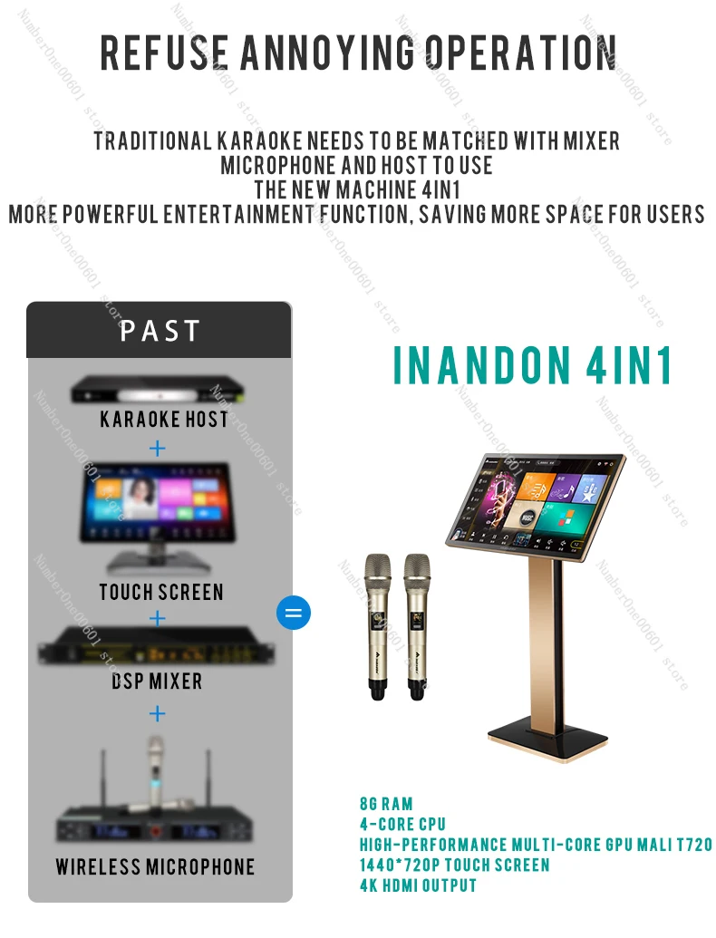 InAndOn Karaoke Machine 21.5 4IN1 1T Home Party Machine Karaoke Set Smart Song-Selection Karaoke Player