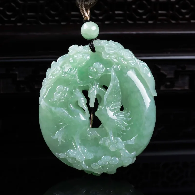 Natural A-grade jadeite is a good thing with double thickness three-dimensional precision jade high ice pendant light luxury