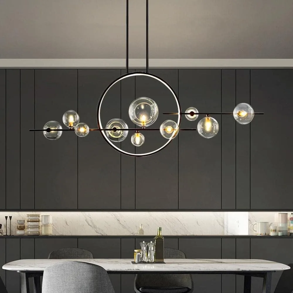 Chandeliers  ,10-Light Pendant Lights Kitchen Island Lighting with Glass Globe Shade Sputnik Light Fixture Linear Island Lights