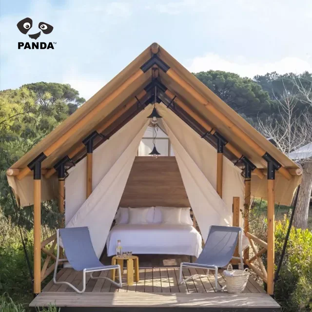 Waterproof Outdoor Luxury Hotel Living Resort Lodge Custom Cotton Canvas Homes Wood Safari Glamping With Bathroom Safari Tents