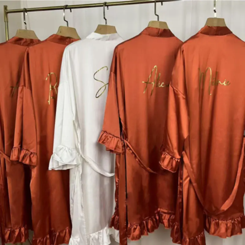 Customized Ruffled Bridesmaid Robes Personalisation Bride Silk Wedding Party Dressing Gown Satin Ruffle Robe Soft Women's Kimono