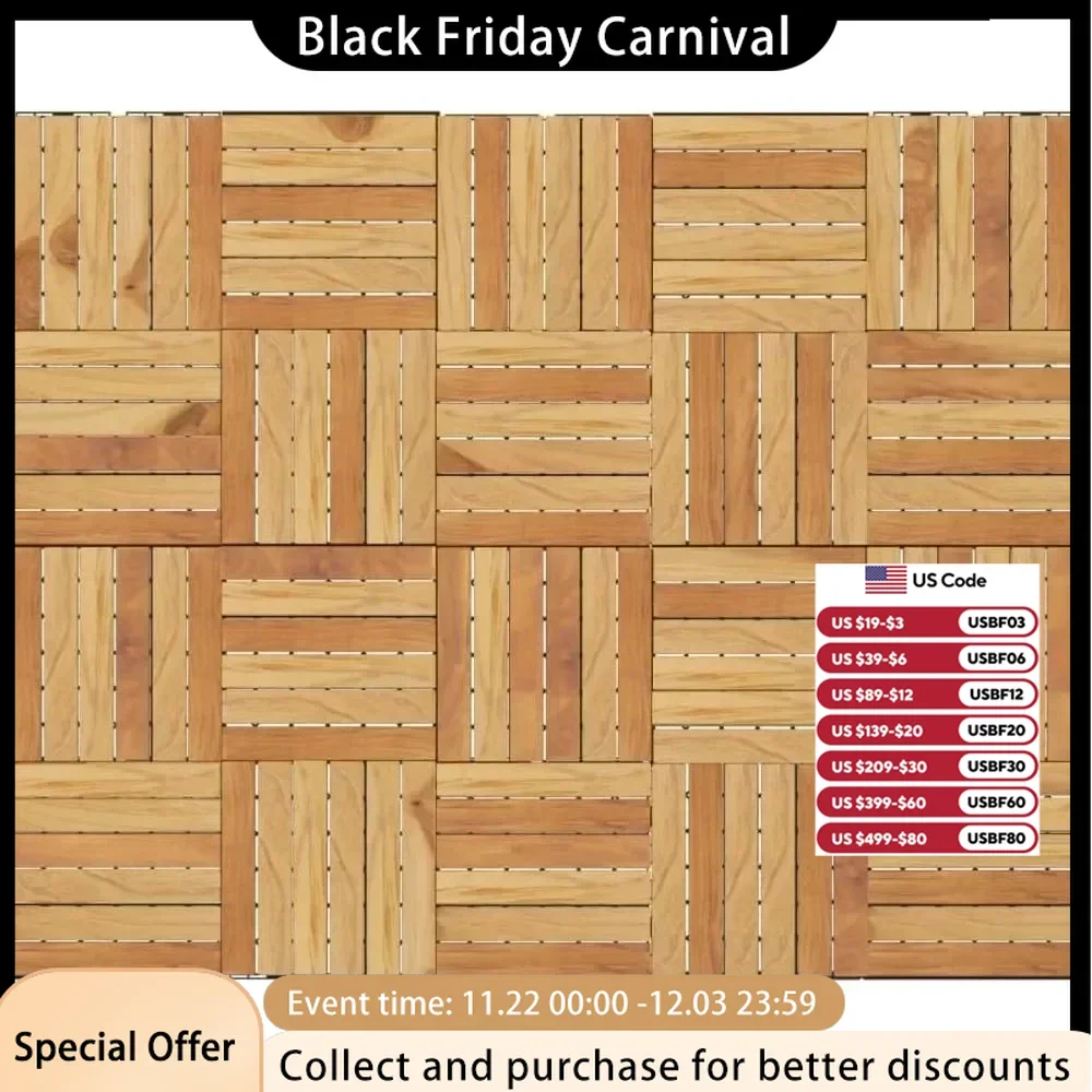 20 Pieces of Tiled Garden Flooring, Solid Wood Interlocking, Indoor and Outdoor Dual-use, Teak Vertical Pattern, Garden Flooring