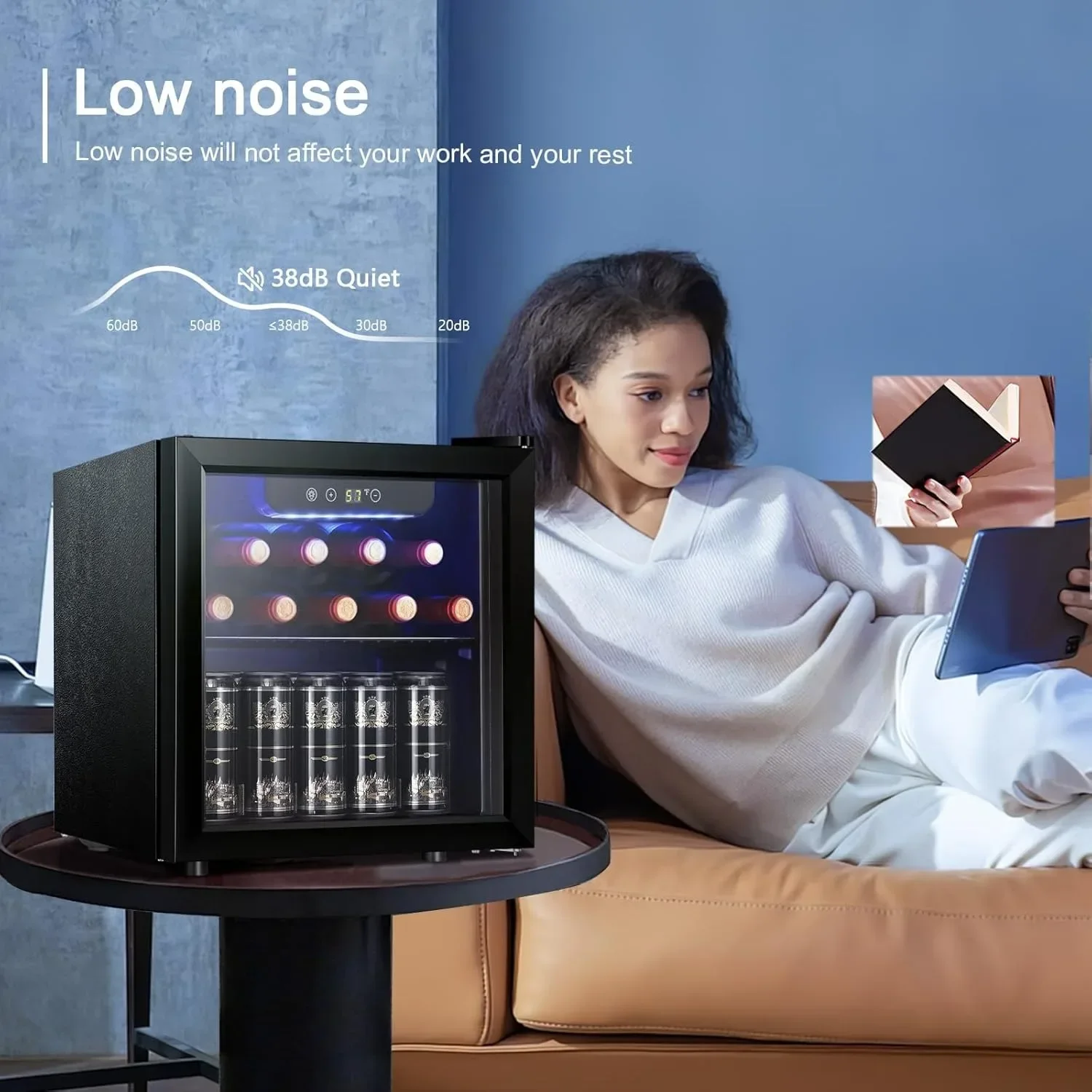 1.3 قدم مكعب. ثلاجة صغيرة بباب زجاجي، أرفف قابلة للتعديل لمركز المشروبات قائمة بذاتها تناسب 12 زجاجة أو 48 علبة لمكتب البار المنزلي #4