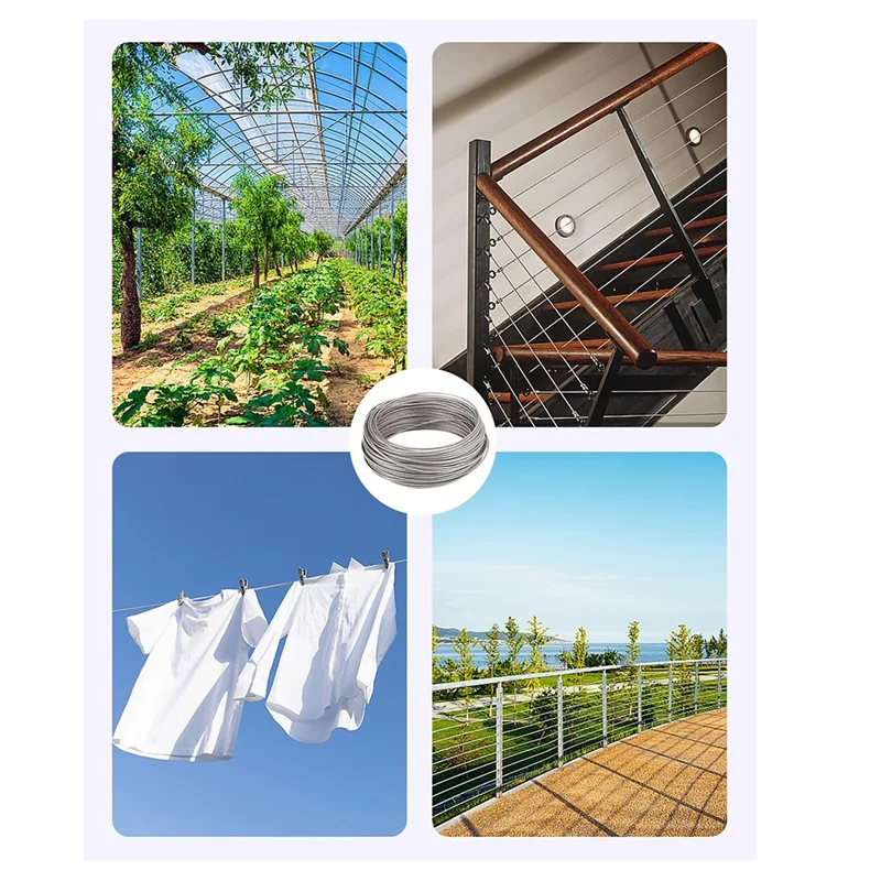 ABCL Stainless Steel Garden Wire Wire Rope Metal 30M 2Mm With Turnbuckle Wire Tensioner,For Climbing Plants,Fence,String Lights