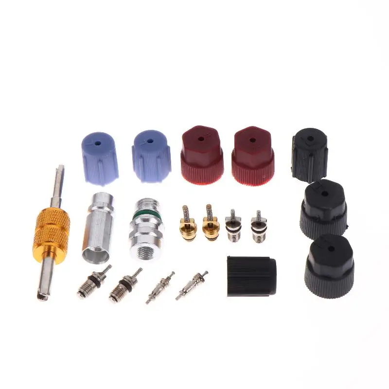 

【MO】17Pcs Car R12 R134a Refrigeration Schrader Valve Stem Cores Service Charging Port Seal Caps Kit Air Conditioning Valve Core