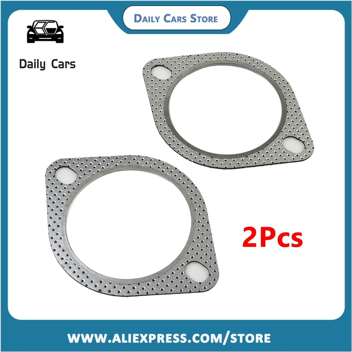 2x Car Sliver Exhaust Gasket 2 Bolt 3 Inch Diameter Downpipe Metal Multi Layer Reinforced 76mm For Nissan For, Part