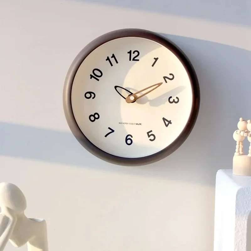 Modern Minimalist Silent Wall Clock for Living Room Bedroom Cream Style Decorative Round Hour Clock No Drilling Required