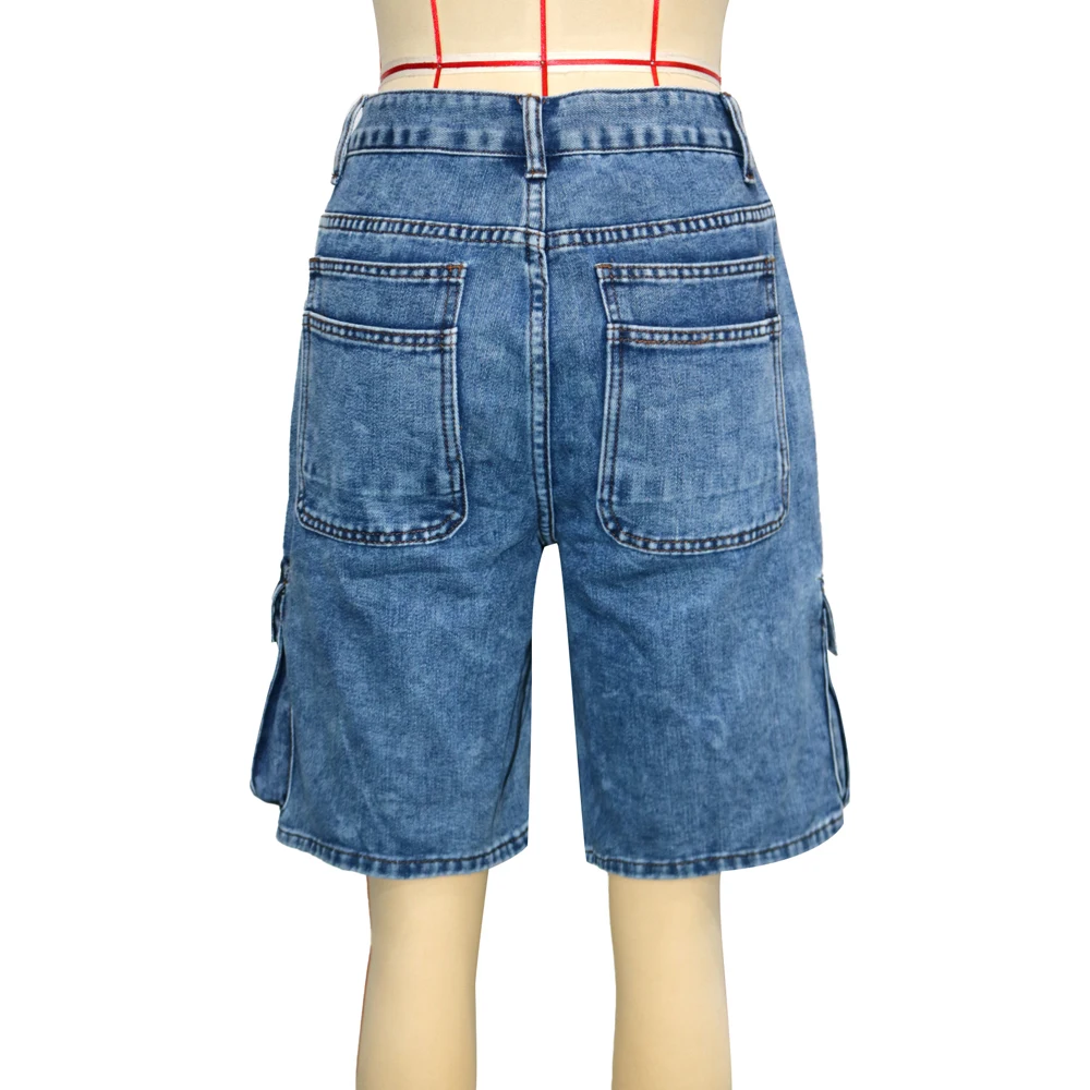 Mode Taschen Frauen Säure Waschen Cargo Denim Shorts 2025, Sommer Casual Weibliche Streetwear Böden Baggy Y2k Hohe Taille Jean Shorts – Detail 6