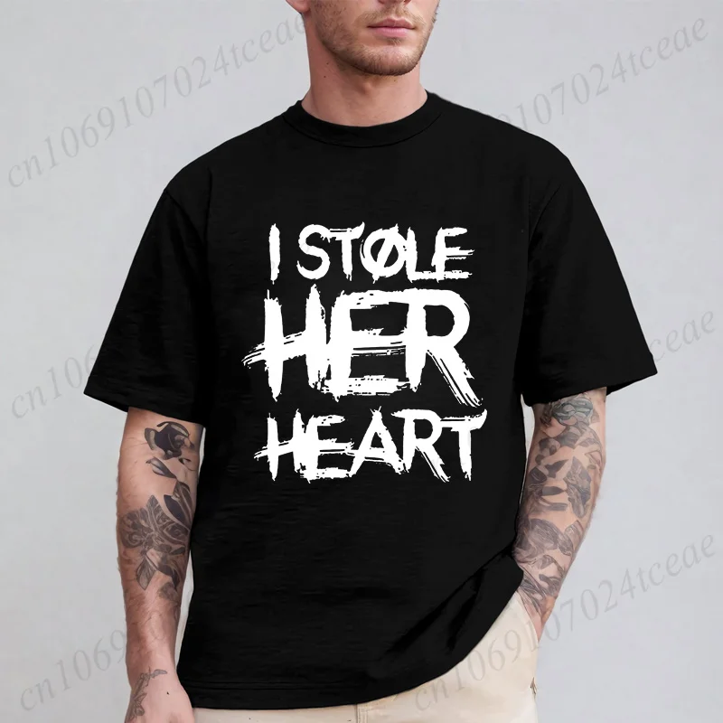 Funny Couple Matching T-shirt for Men Women, I Stole Her Hear/so I'm Stealing His Last Name Shirts Valentine's Day Lover Tees