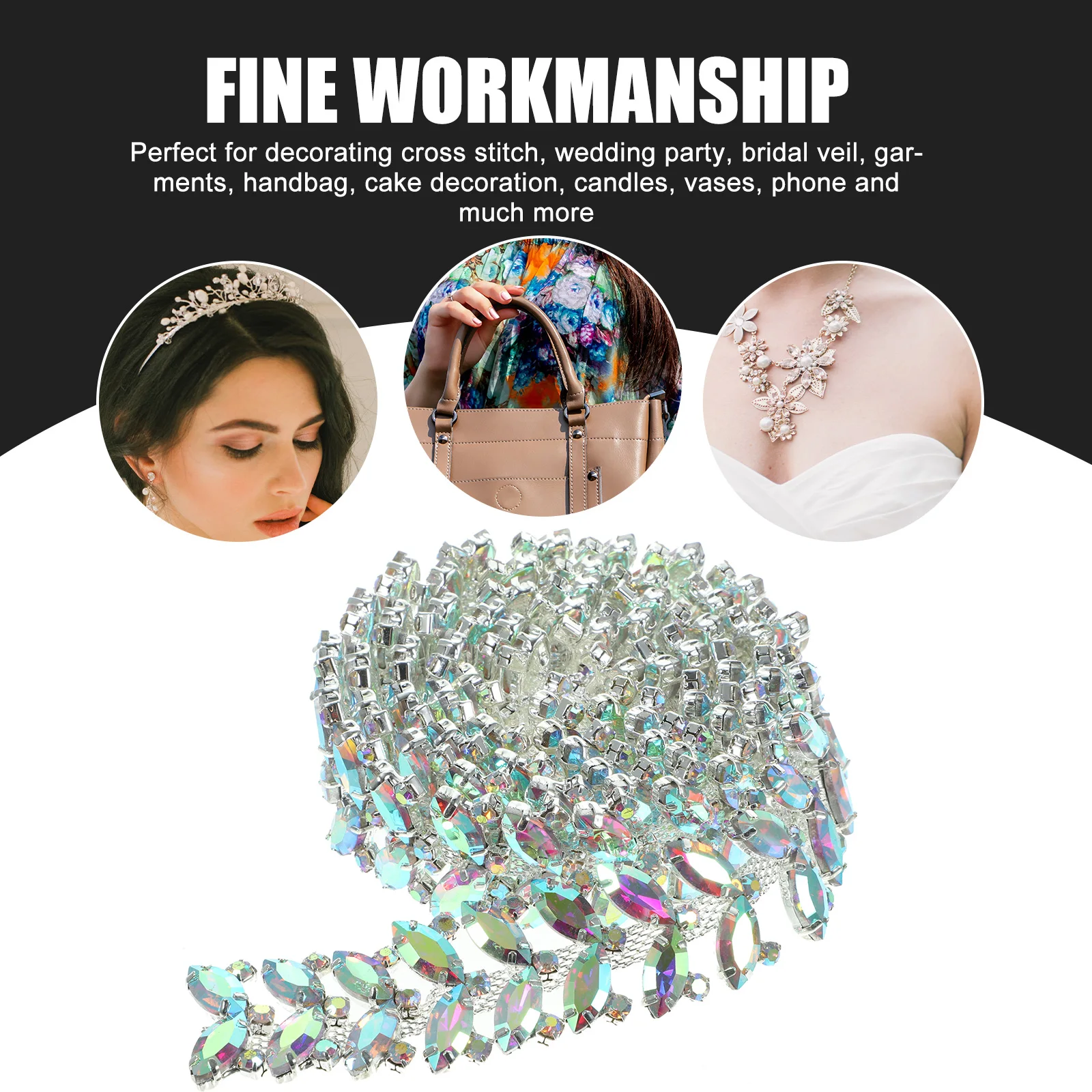 

Shiny Rhinestone Flower Chain Applique Decorative Shoe Charm Wedding Sash Belt Diy Clothing Accessory Multi Use Alloy Craft