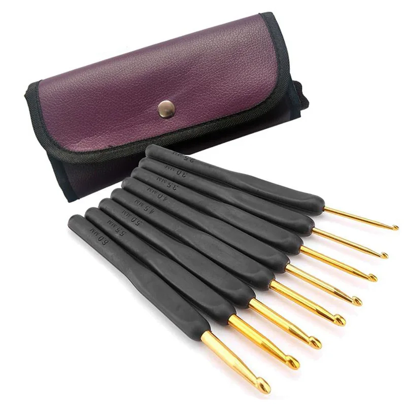 1.0 مللي متر-6 مللي متر الكروشيه هوك مقبض مريح للأيدي التهاب المفاصل اضافية Long إبر الحياكة للمبتدئين والغزل الكروشيه #5