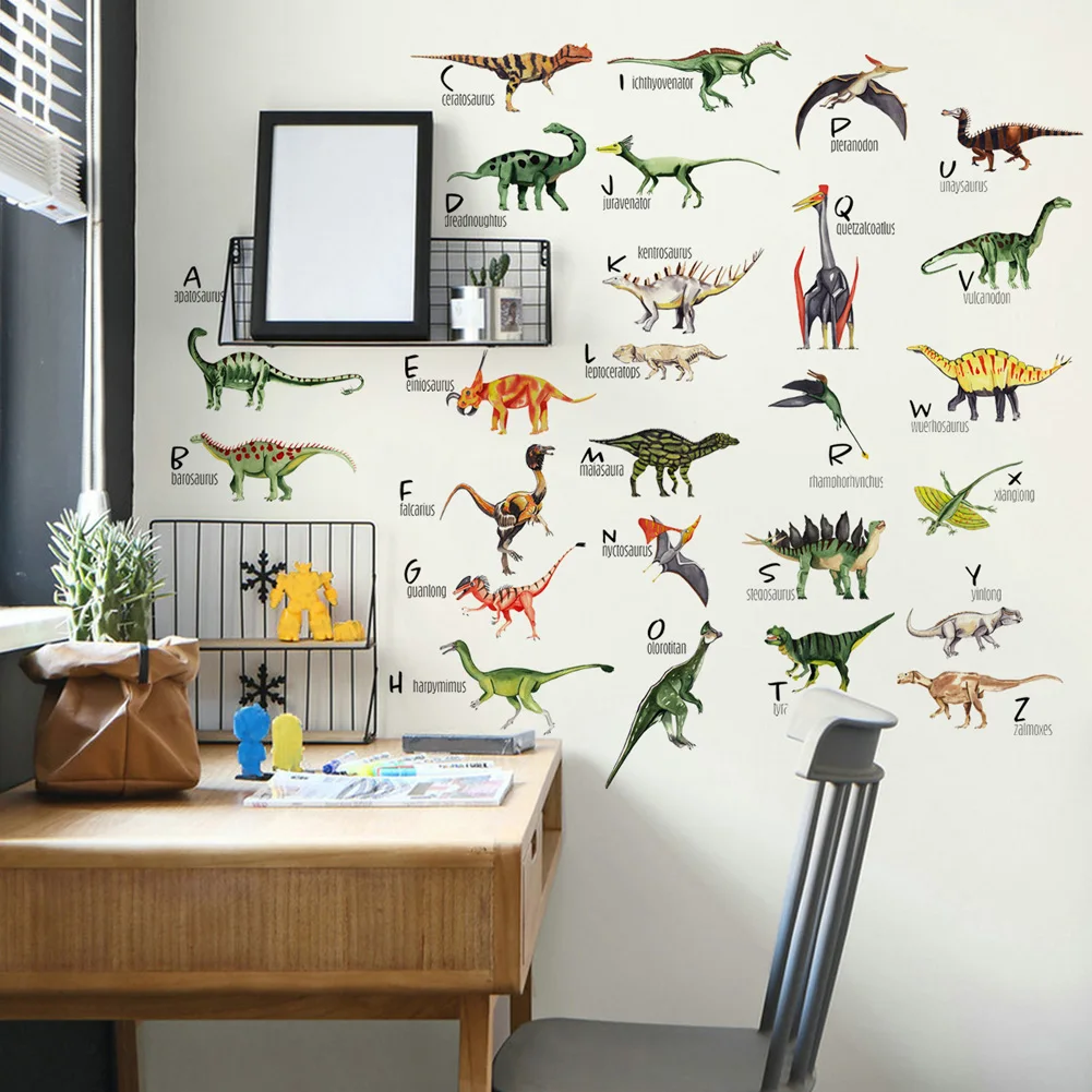 Cartoon Dinosaur Collection Wall Stickers For Boy Kids Room Alphabet Letter Decoration Decals Home Decor Self Adhesive Wallpaper