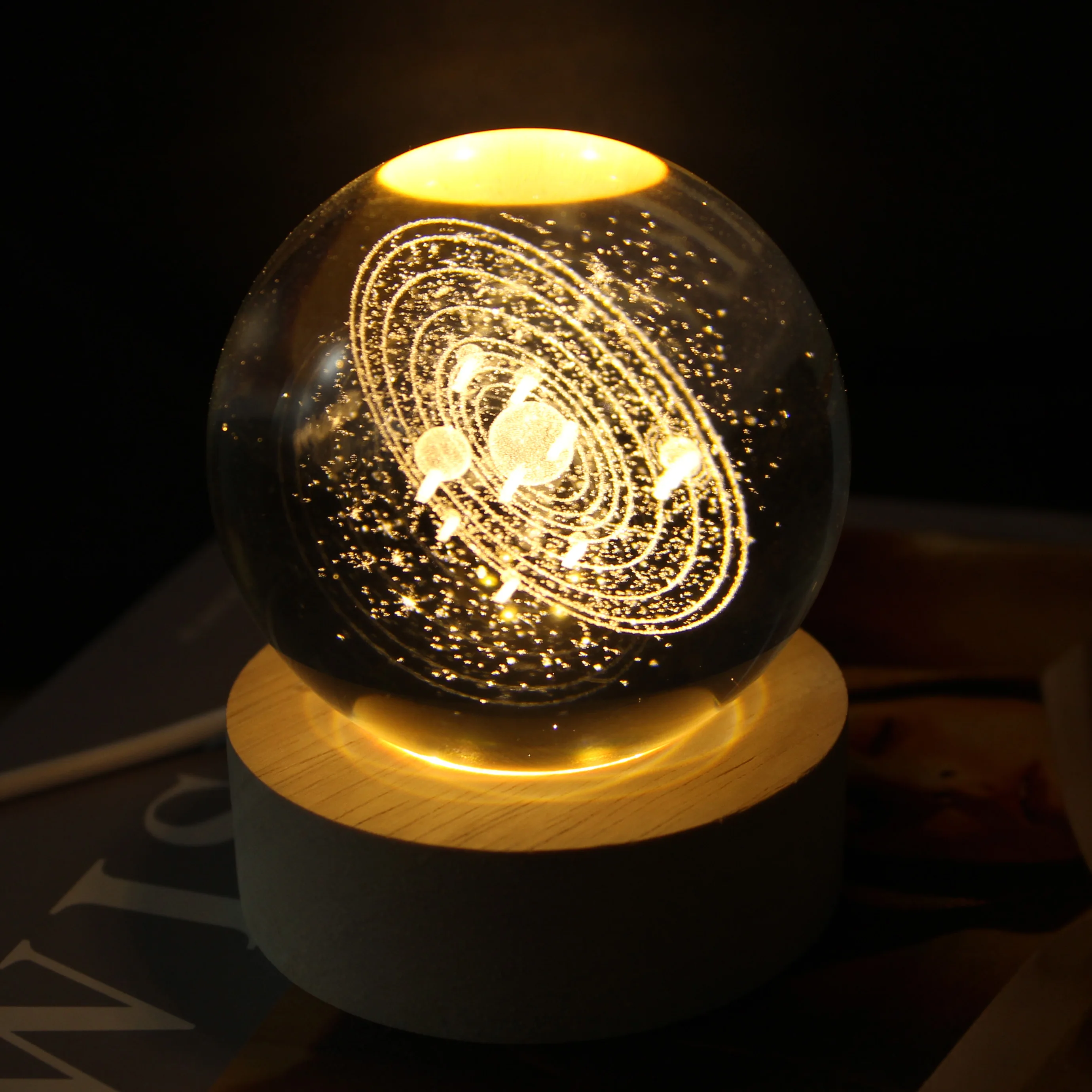 USB LED Night Light Galaxy Saturn 3D Crystal Ball Mood Light Bedroom Home Decor Table Lamp for Children Christmas Creative Gift