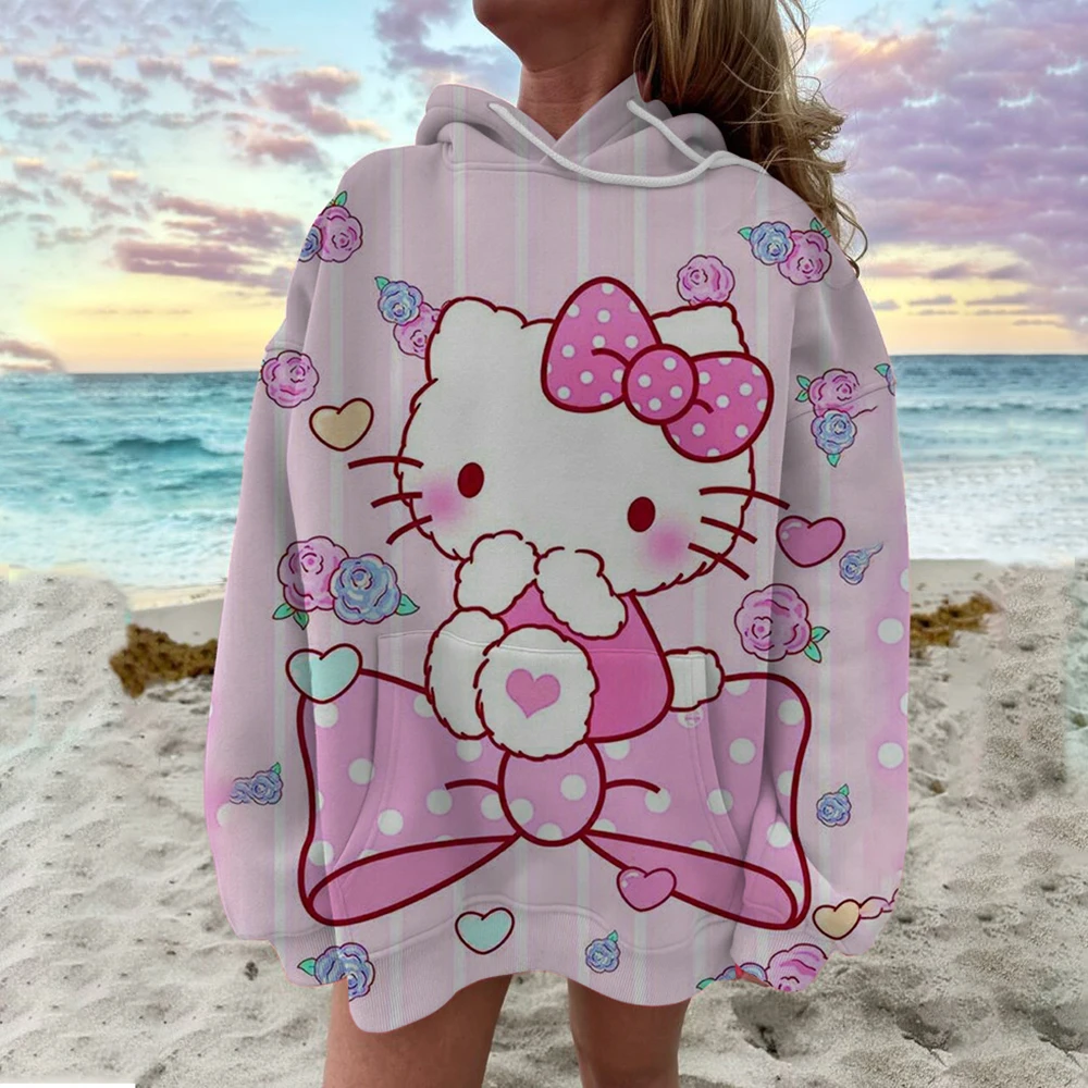 MINISO Couple Hoodies Fashion Coulomi Hello Kitty 3D Print Hoodie Men Women Fashion Casual Sport Sweatshirts Pullovers Hooded