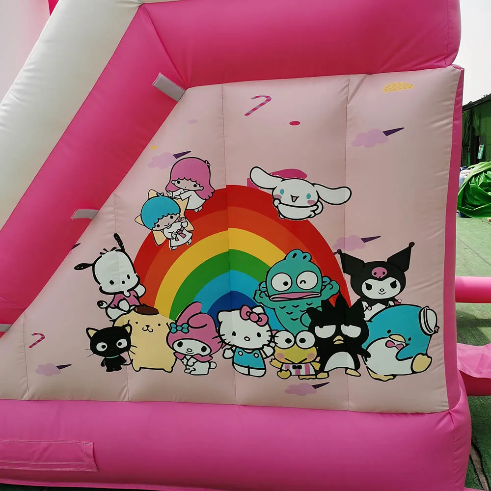 Cartoon Kat Roze Springkussen Kasteel Nieuw Design Combo Jumpers voor Kinderfeest Draagbaar PVC Met Blower Accessoire