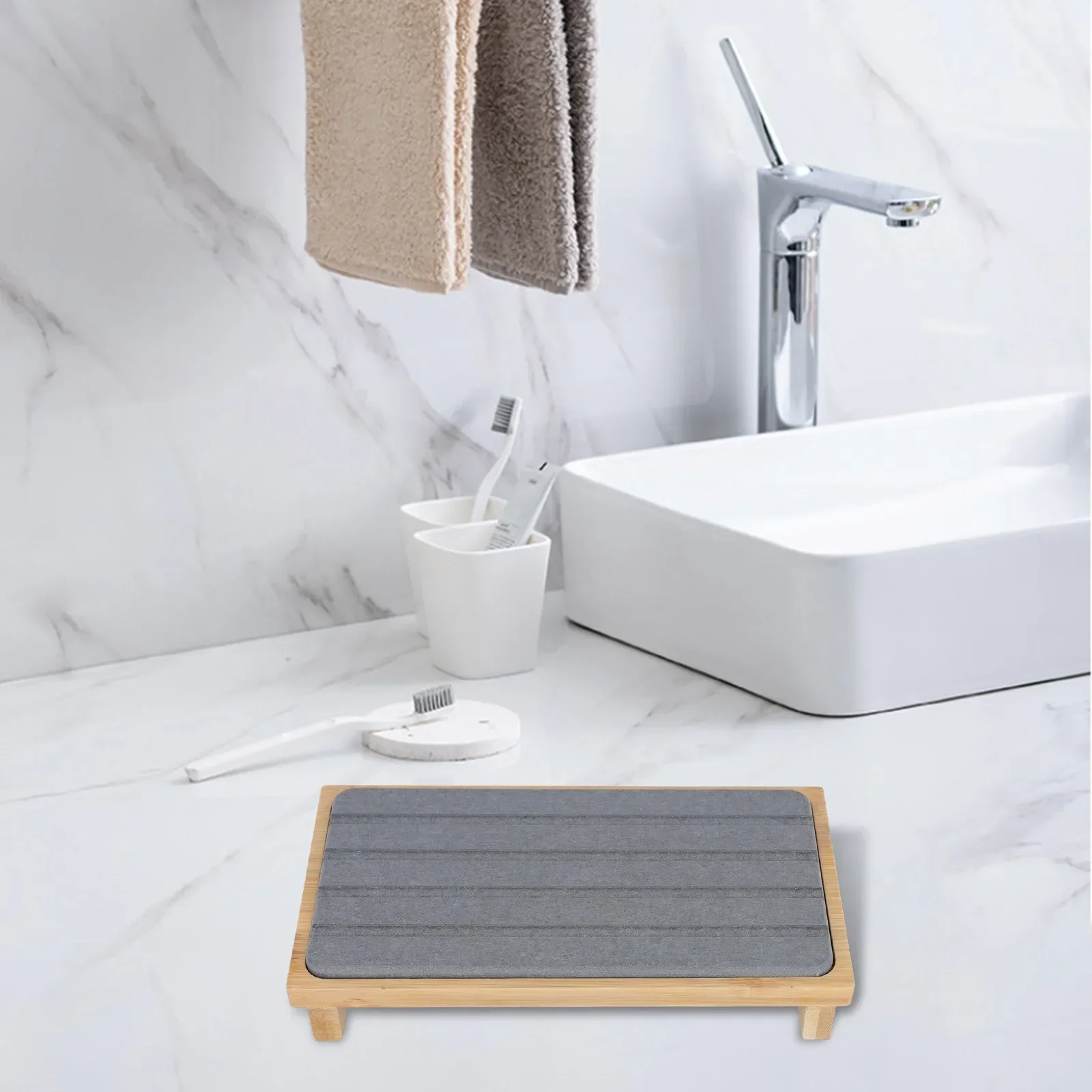 Bathroom Storage Diatomite Tray Easy Maintenance Efficient Water Absorption Modern Aesthetic Bathroom Organizer