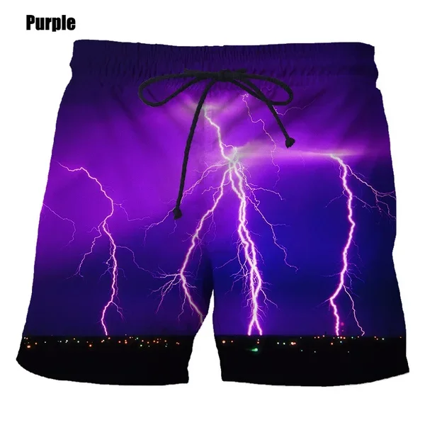 New Fashion Men's 3D Lightning Print Shorts Hip Hop Streetwear Casual Personality Style Beach Shorts