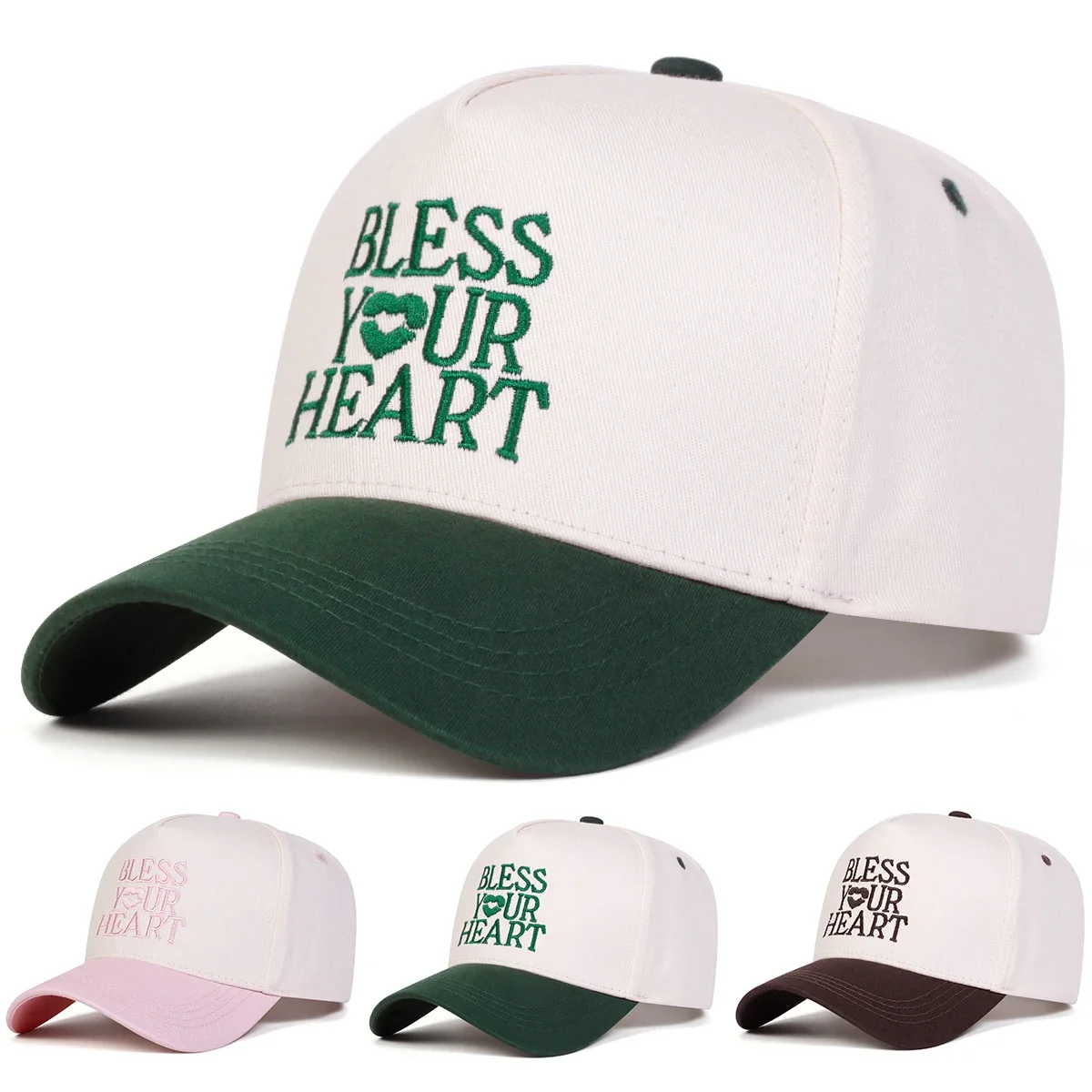 Unisex BLESS YOUR HEART Baseballkappen mit Buchstabenstickerei, Frühling und Herbst, für den Außenbereich, verstellbare Freizeithüte, Papa-Hut, Sonnenschutzhut