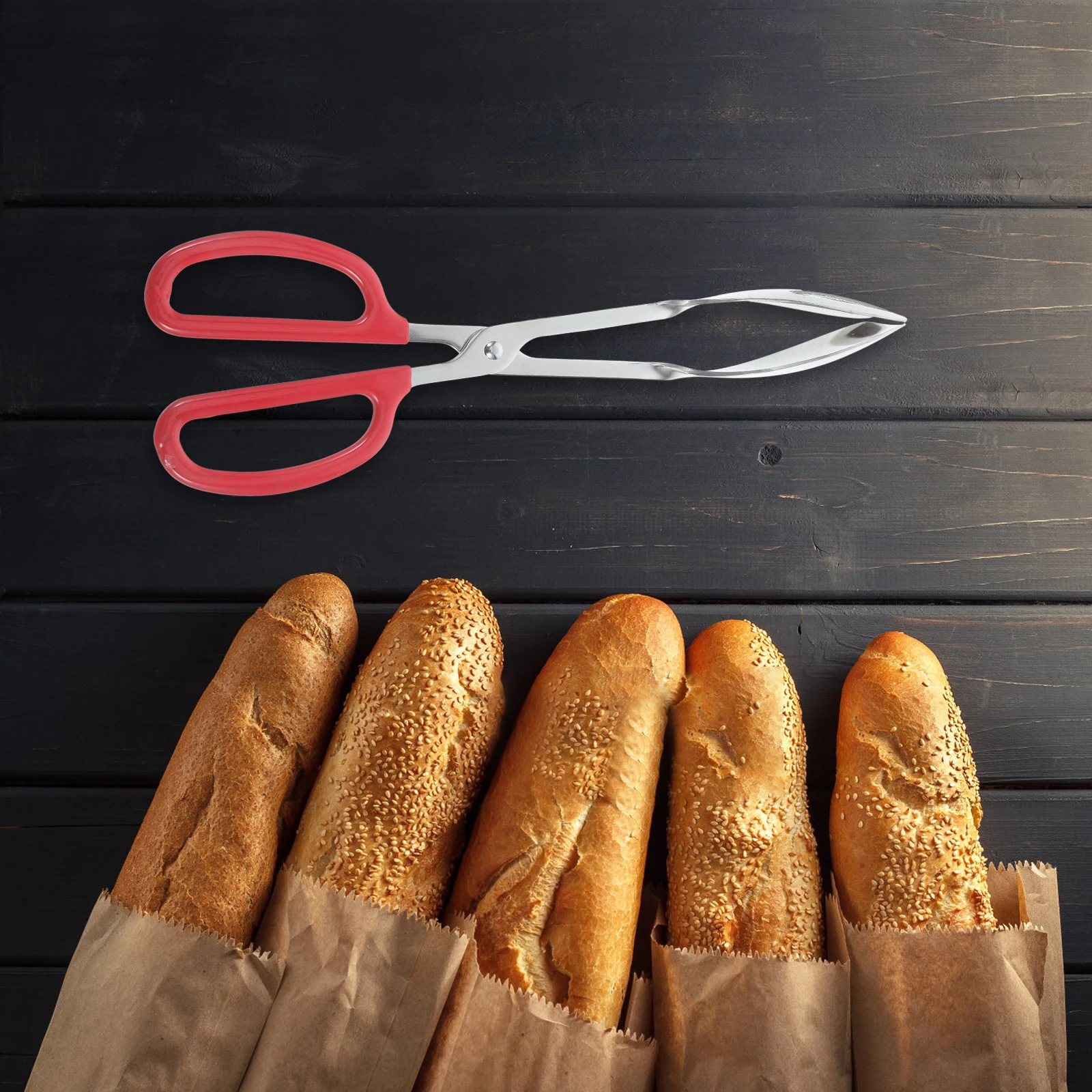 

1pc Anti-Slip Bread Tongs Stainless Steel Salad Scissor Kitchen Food Clipper Multifunctional Ergonomic Handle for Indoor
