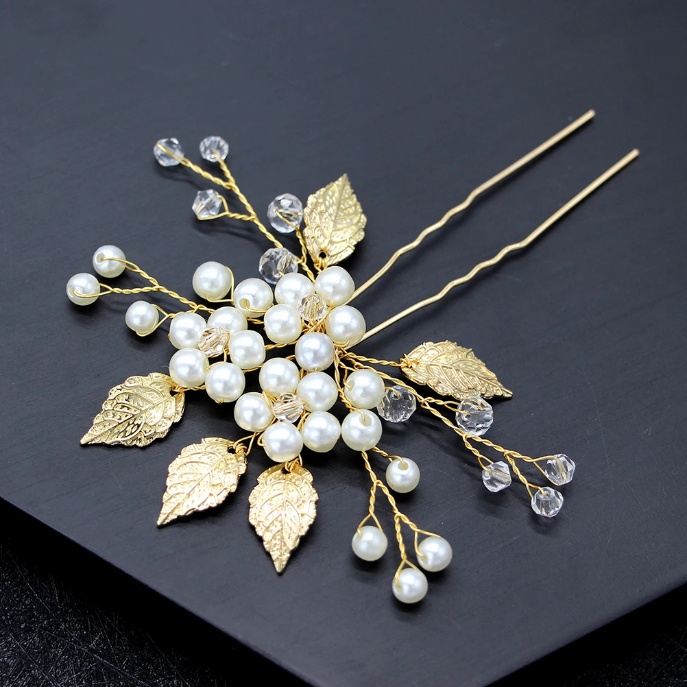 

3PCS U Pearl Crystal Wedding Bridal Hairpin U Shaped Hairpin Bridal Clips Leaf Alloy Hairpins Elegant Accessories