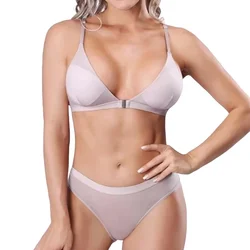 Women Front Closure Bra Set Silky Sexy Lingerie Low Waist Panties Female Push Up Bra Wireless Brassiere Seamless Underwear