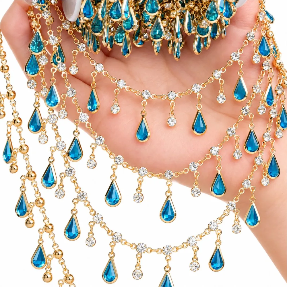 0.5Meter 1Meter Teardrop Rhinestone Tassel Handmade Chain For DIY  Necklace Bracelet Women Jewelry Accessorie Clothing Materials