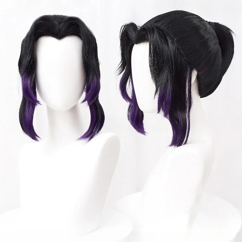 Anime Kochou Shinobu Synthetic Wig Black Purple Gradient Lovely Ponytail Hair Cosplay Wig Heat Resistant Wigs Halloween