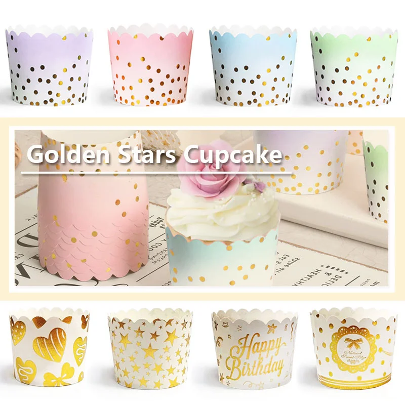 50Pcs Gold Dots Paper Baking Cups Oven-safe Muffin Cupcake Baking Mold Cup Liners Non-stick Ramekin Holders for Wedding Birthday
